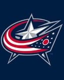 Columbus Blue Jackets logo with a deep blue background, featuring a star and patriotic flag design, displayed on a watch face.