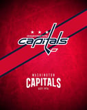 Washington Capitals logo with a red, blue, and white background, featuring a hockey stick and stars, displayed on a watch face.
