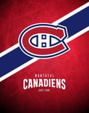 Montreal Canadiens logo with a red background and blue-and-white diagonal stripes, featured on a watch face.