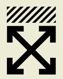 Minimalist Off-White watch face with black cross arrows and diagonal stripes on a neutral background.