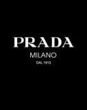 Minimalist black and white Prada Milano logo with "Dal 1913" text, featured on a watch face.