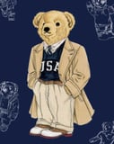 Illustration of the Polo Bear wearing a trench coat, USA sweater, collared shirt, and chinos, featured on a watch face.