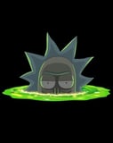 Illustration of a mysterious sci-fi character emerging from a glowing green portal on a black background, featured on a watch face.