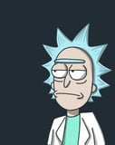 Illustration of a spiky-haired scientist with a sarcastic expression, wearing a lab coat on a dark background, featured on a watch face.
