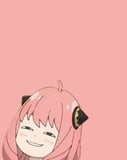 Illustration of a pink-haired anime girl with a smug expression and black cat-ear accessories, set against a soft pink background, featured on a watch face.