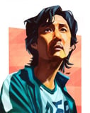 Squid Game watch face featuring the protagonist Seong Gi-hun in vibrant artwork
