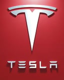 A Tesla-inspired watch face featuring a sleek modern design with stats for steps, heart rate, and battery level.