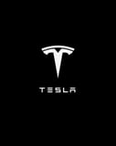 Tesla Black Signature watch face displaying the Tesla "T" logo on a black background with essential activity stats for steps, heart rate, and battery.