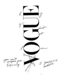 Minimalist black and white Vogue typography design with handwritten script accents, featured on a stylish watch face