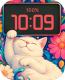 White Cat Flower Nap watch face preview for Apple Watch